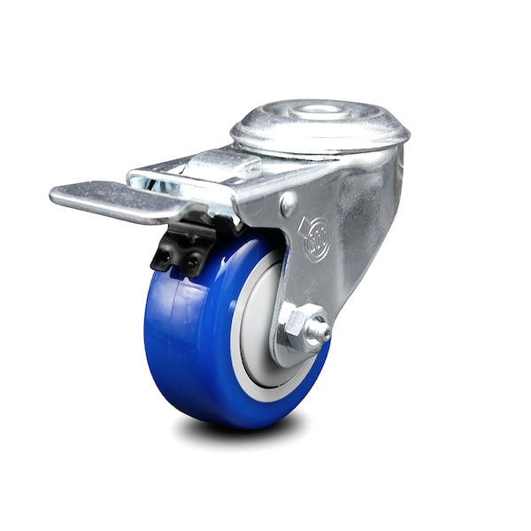 3 Inch Blue Polyurethane Wheel Bolt Hole Caster with Total Lock Brake SCC